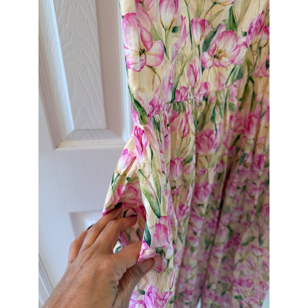 En Saison M Pink Tulip Floral Corset Midi Dress Cottagecore Garden Romantic NWT - Picture 3 of 10